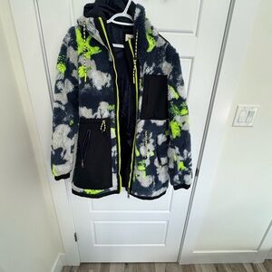 Scotch & Soda Neon Green and Black Patterned Puffer Jacket